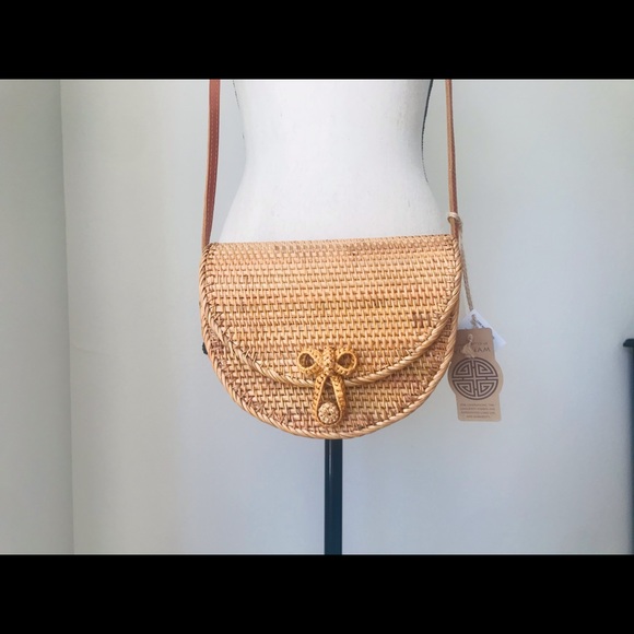 NWT gorgeous Rattan & Leather shoulder bag purse - Picture 4 of 9